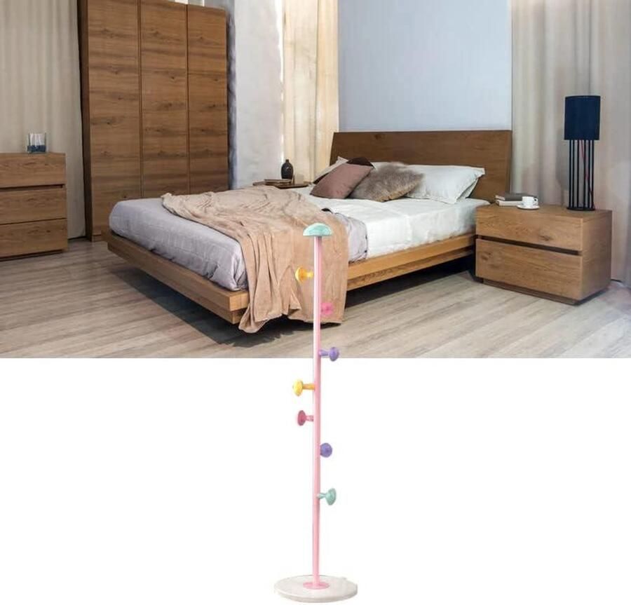 Allecto plus – Metalen Kapstok Standaard met 7 Haken Slaapkamer Woonkamer Kantoor Afneembare Staande Kleerhanger Vrijstaande Kapstokhanger Sprookjesroze 167cm