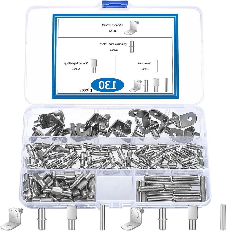 Allecto plus Metalen plankbeugels voor kasten en boekenkasten Set van 130 5 mm en 6 mm 4 stijlen