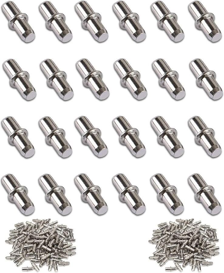 Allecto Plus Metalen Plankdragers Set van 100 stuks φ 5 mm Voor Kasten Garderobes en Planken Zilverkleurig Duurzaam en Sterk