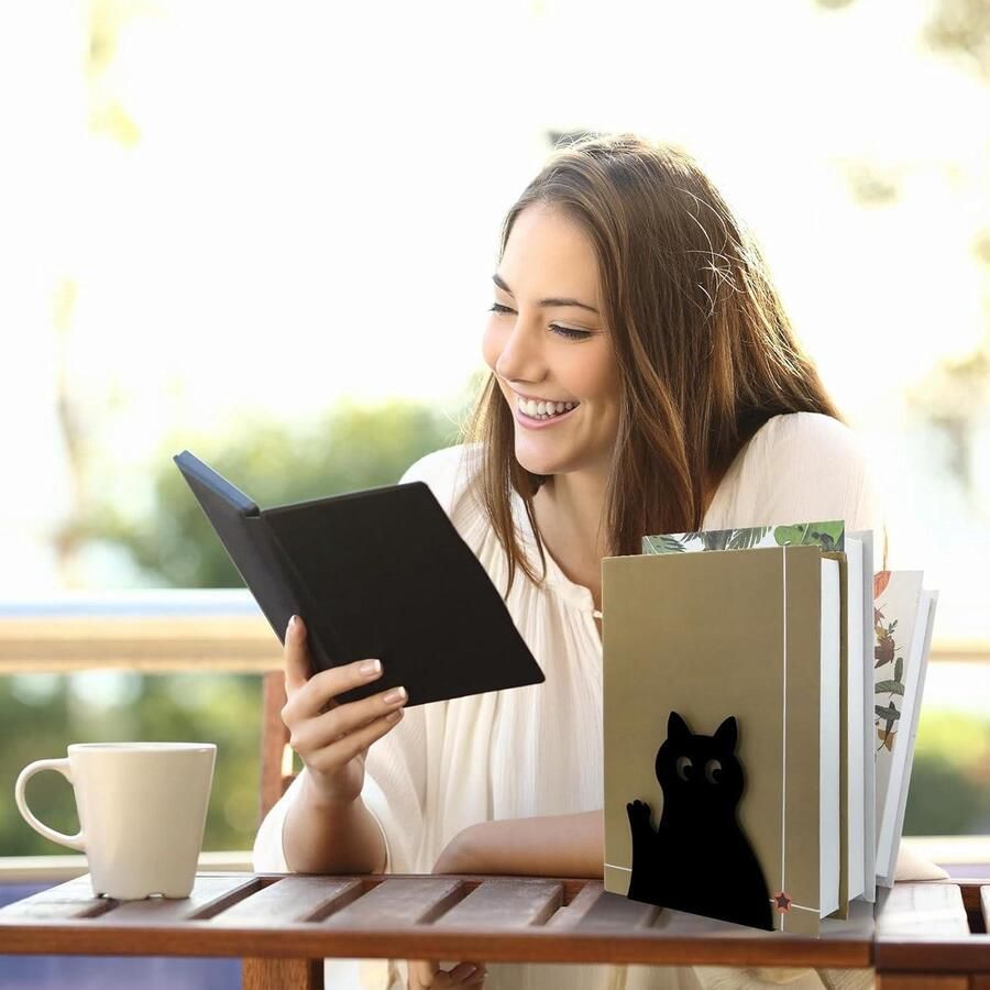 Allecto plus Metalen Zwarte Kat Boekensteunen Leuke Cartoon Dier Antislip Verdikking Bureau Organizer voor Kinderen Boek Planken Divider Bibliotheek School Kantoor Thuisdecor