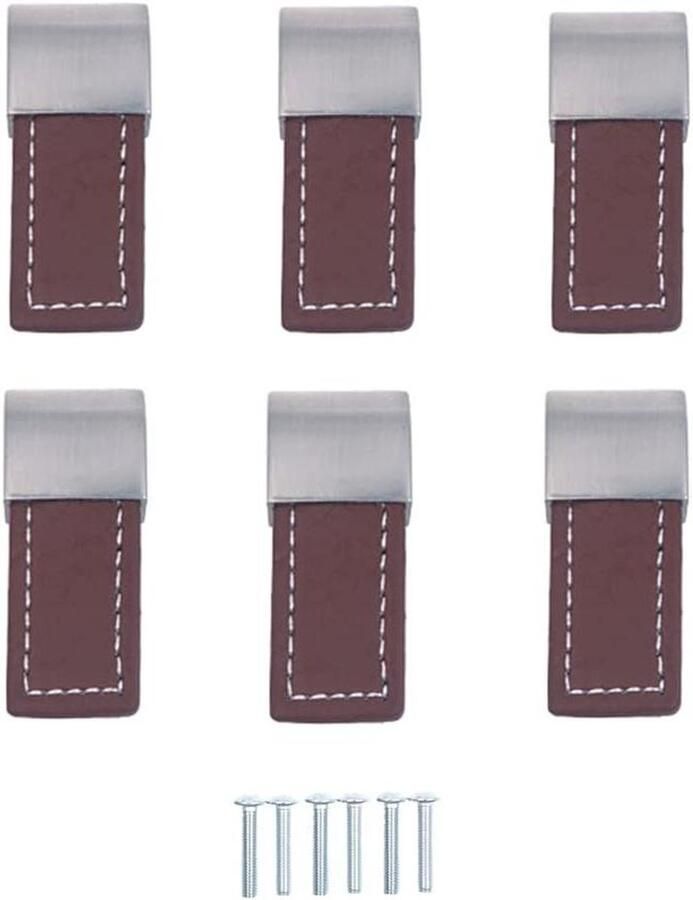 Allecto Plus Meubelbeslag 6 stuks Kast Lade Deurgrepen Keukenkast Knoppen Metaal Leren Handgreep Trek incl. Bevestigingsmateriaal