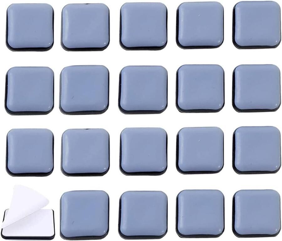 Allecto Plus Meubelglijders 20 stuks voor het eenvoudig verplaatsen van meubels. PTFE teflon vierkante meubelglijders (25 x 25 mm) met zelfklevende achterkant. Beschermt vloeren