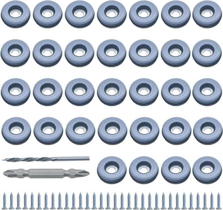 Allecto Plus Meubelglijders Teflon 32 stuks Ø 22 mm Stoelglijders met schroeven voor tapijten tegels en harde vloeren