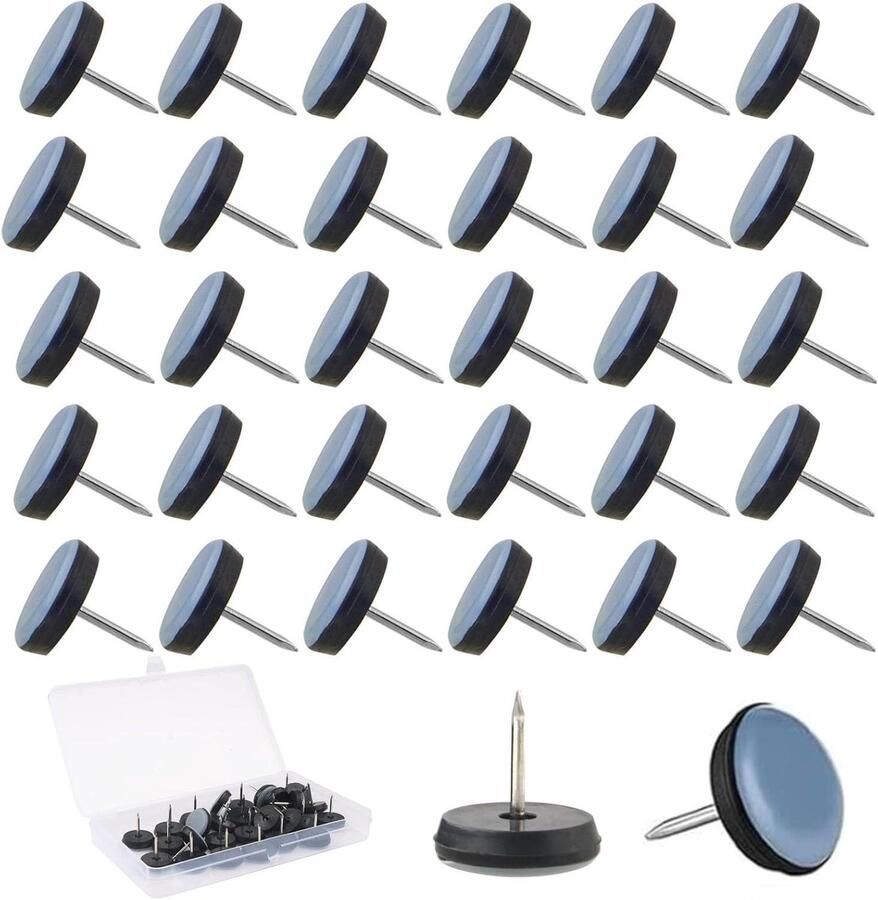 Allecto Plus Meubelglijders Teflon met spijker Diameter 22 mm Ronde Teflon glijders met spijker PTFE Stoelglijders met spijker Meubelglijders voor zware meubels en vloeren 32 stuks (Blauw)