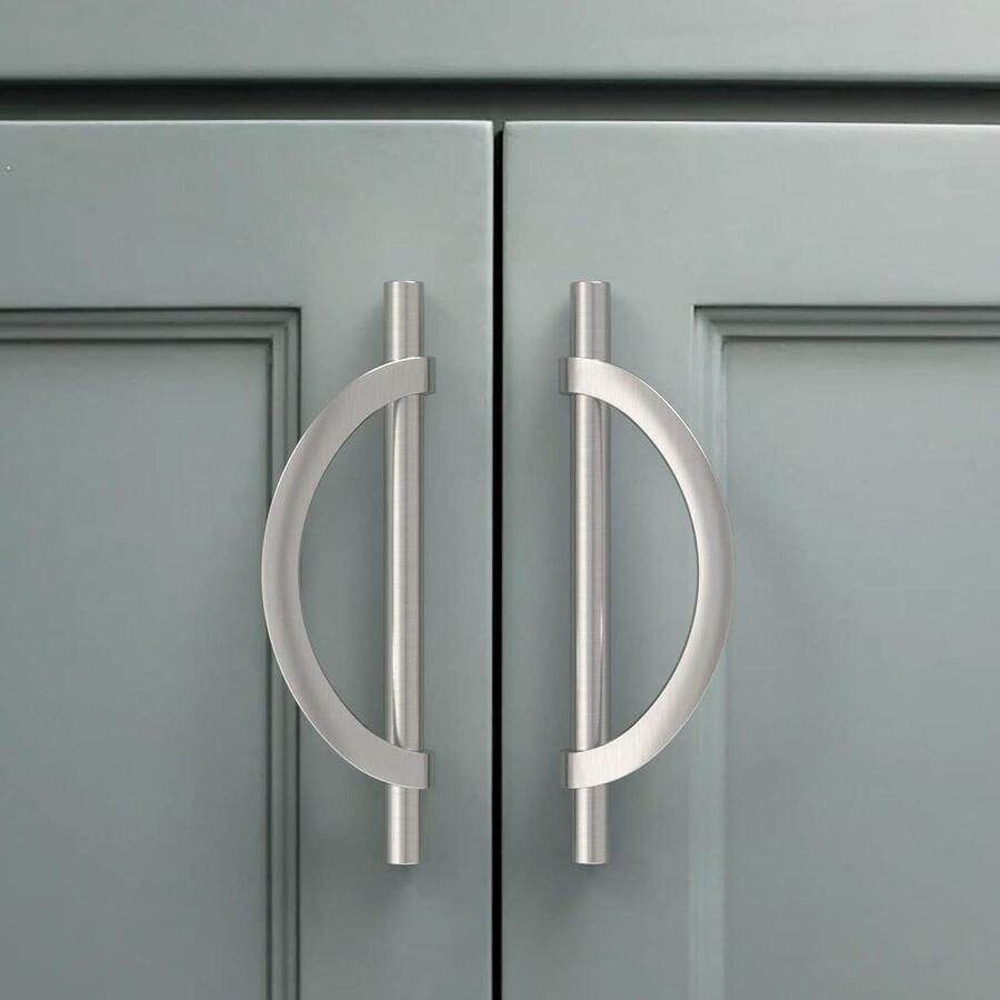 Allecto plus Meubelgrepen 10 stuks geborsteld nikkel voor keukenkasten en kledingkasten met 128 mm gatafstand