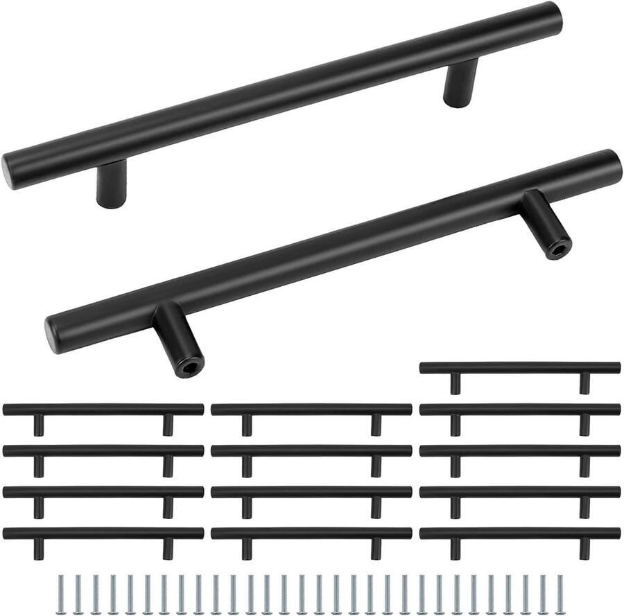Allecto plus 15 Stuks Meubelgrepen 128 mm RVS Handgrepen Keukengrepen met Schroeven Kastgrepen Zwart