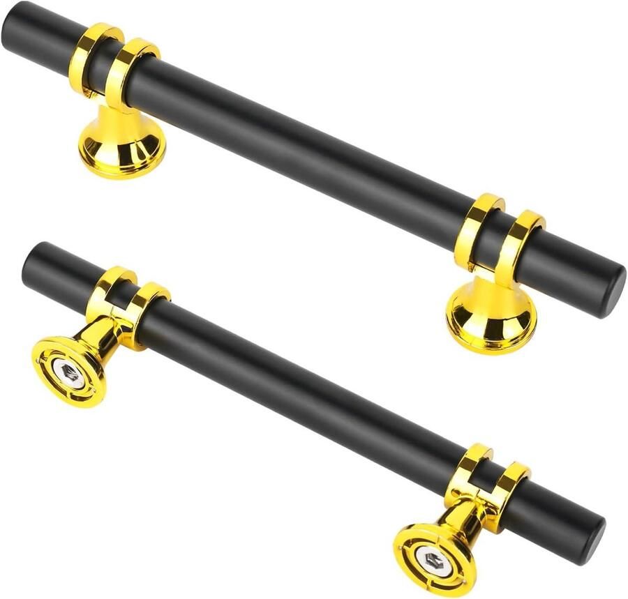 Allecto Plus Meubelgrepen van roestvrij staal 150 mm in zwart-goud set van 10 met schroeven Vintage ladegrepen voor meubels keuken en woondecoratie