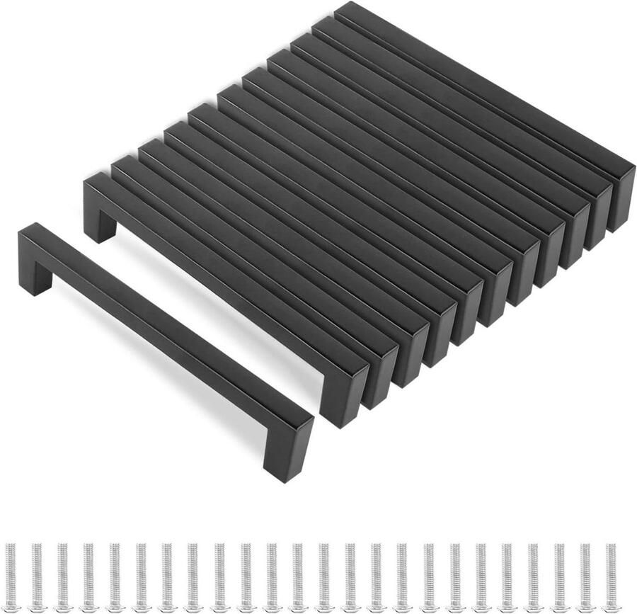 Allecto Plus Meubelgrepen en ladeknoppen set zwart 12 stuks inclusief schroeven Keukenkasten en lades 25 mm en 128 mm Stijlvolle en functionele handgrepen