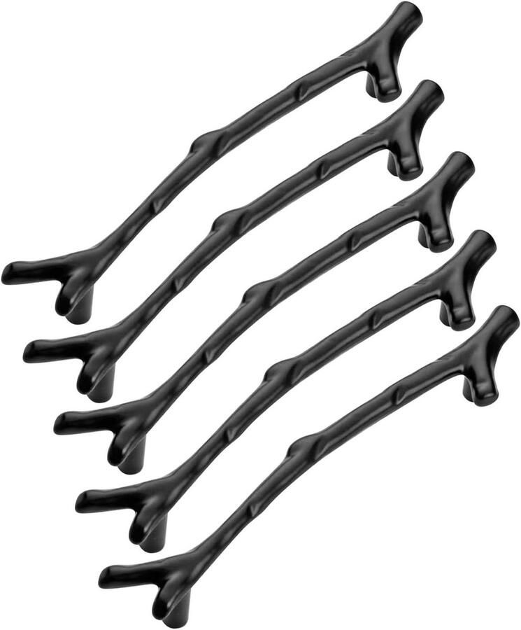 Allecto Plus Zinklegering Meubelhandgrepen Set van 5 Boomtak Design Kastdeurgrepen Keuken Slaapkamer Badkamer Metalen Ladeknoppen Zwart Stijlvol en Duurzaam