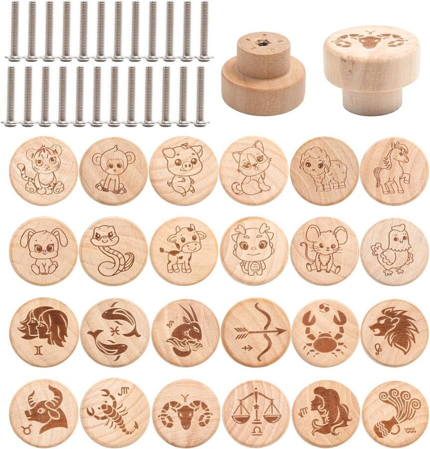 Allecto Premium Meubelknoppen Set van 24 stuks Dieren design Voor houten meubels Kinderkamer en woonkamer Ladeknoppen met ronde vorm