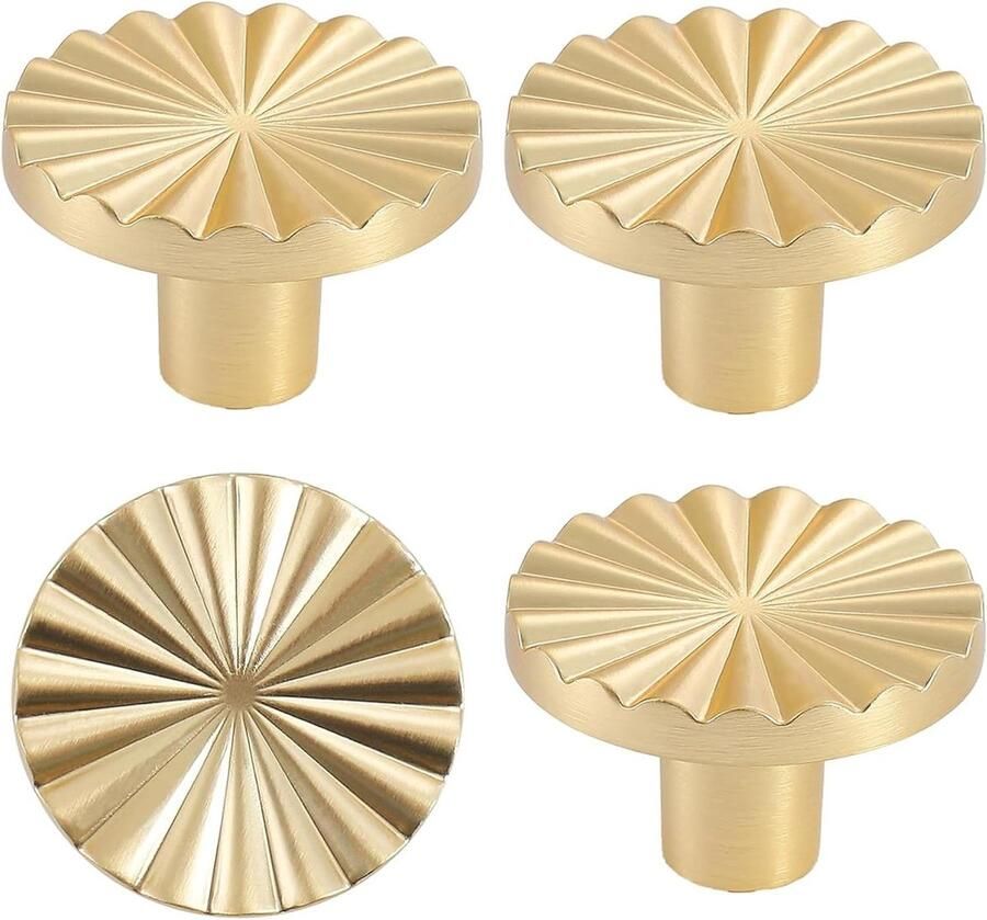 Allecto plus Meubelknoppen Set van 4 Messing Deurknoppen met Schroeven Gouden Kastdeurgrepen
