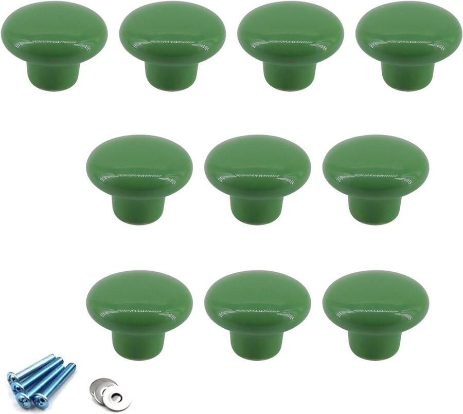 Allecto Plus Meubelknoppen van keramiek voor kinderkamer commode laden Set van 10 Groen met schroeven - Foto 2