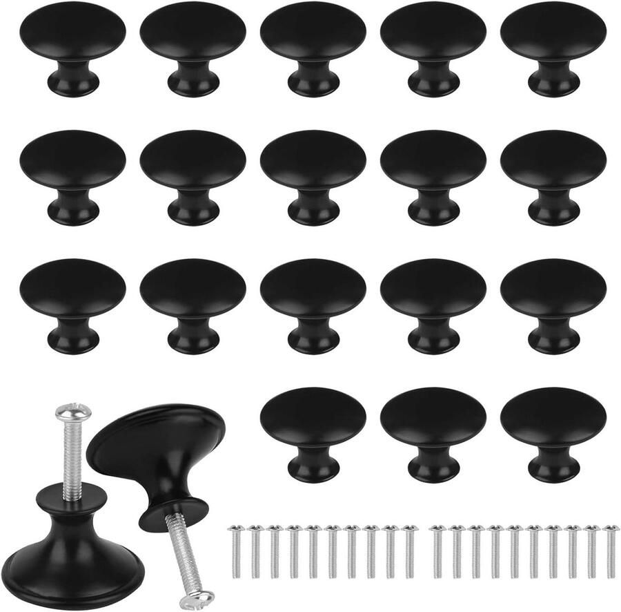 Allecto plus Meubelknoppen zwart 20 stuks kastknoppen 30 mm inclusief schroeven voor laden kledingkasten keukenkasten. Kreuken