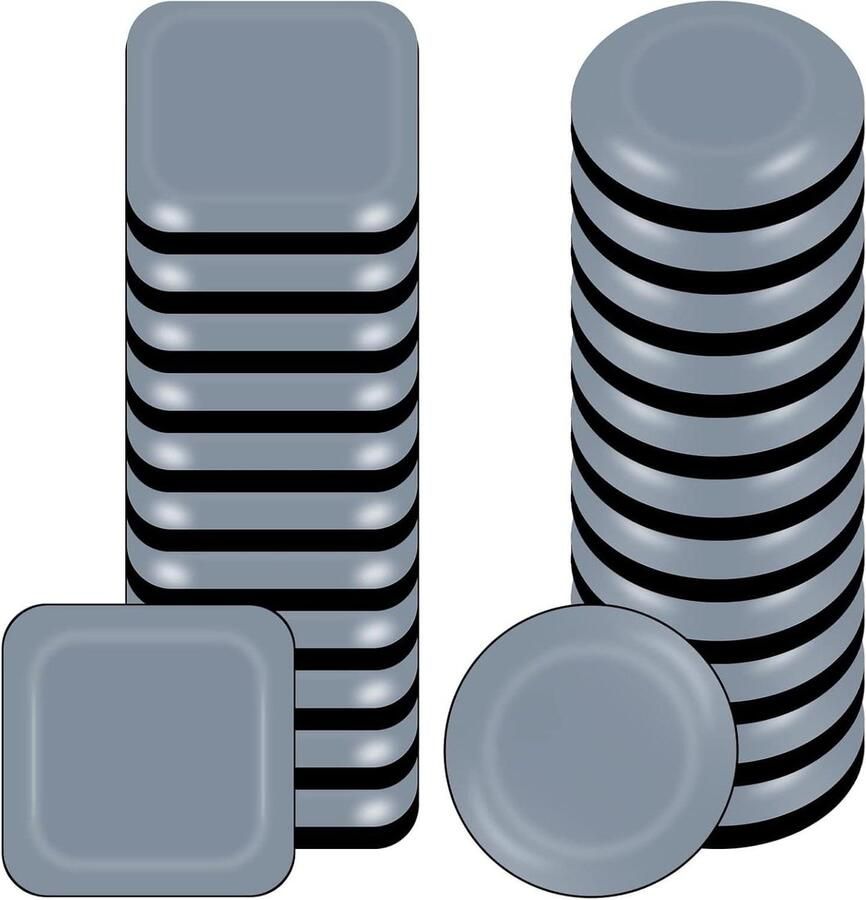 Allecto plus Meubelschuivers 24 stuks Zelfklevende glijders Tapijt en houten vloeren 20 x 20 mm vierkant 19 mm rond