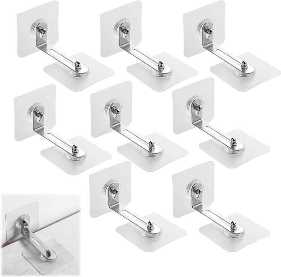 Allecto Plus Meubelveiligheidsankerset voor baby's en dieren Set van 8 Voorkomt kantelen Robuuste wandmontage Geschikt voor kasten dressoirs en rekken Geen boorgaten nodig