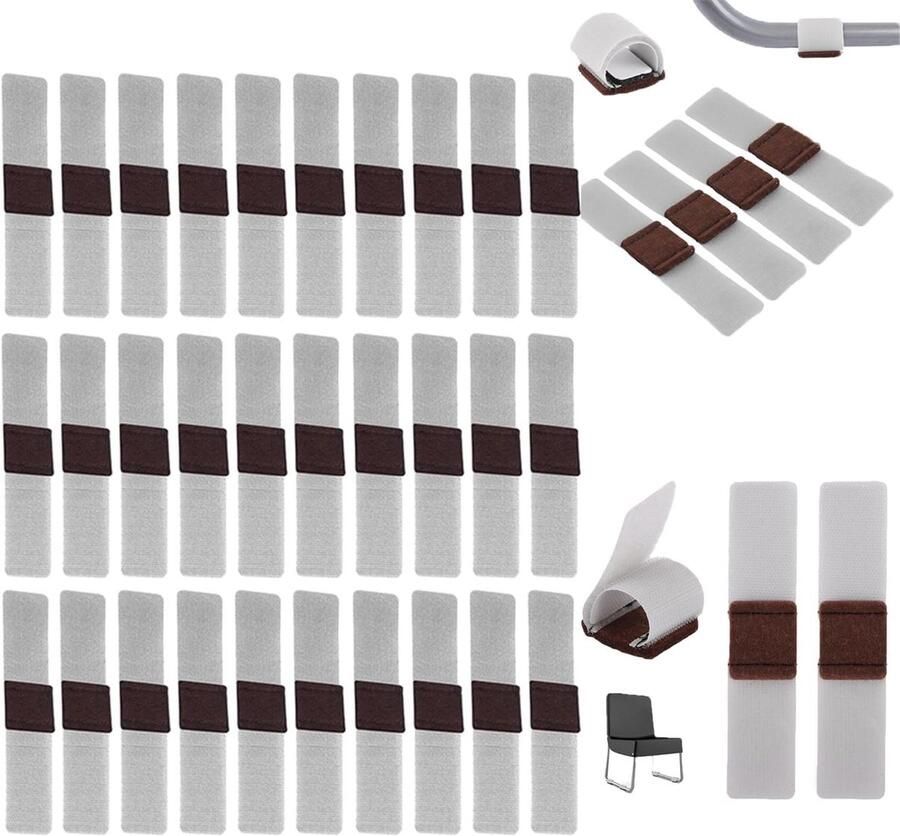 Allecto Plus Meubelviltdoppen 40 stuks 145 x 30 mm met klittenbandsluiting voor stoelen en rails stoelpootbeschermers tegen krassen