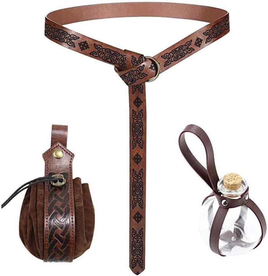 Allecto Plus Middeleeuwse riem kunstleder reliëf necromantenpak accessoireset