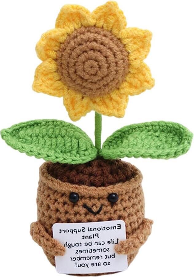 Allecto Plus Mini Gehaakte Zonnebloem Kunstbloem Potplant voor Bureau en Verjaardag