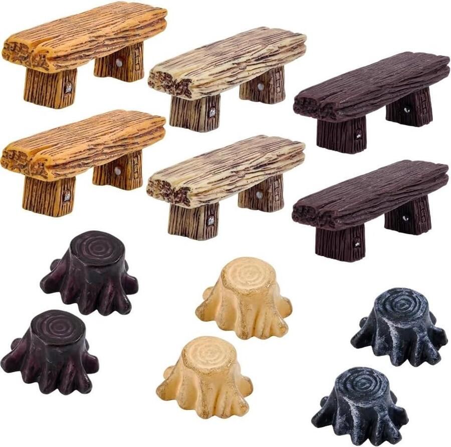 Allecto plus Mini Hars Bank Set voor Fairy Tuin Accessoires en Micro Landschap 12 Stuks