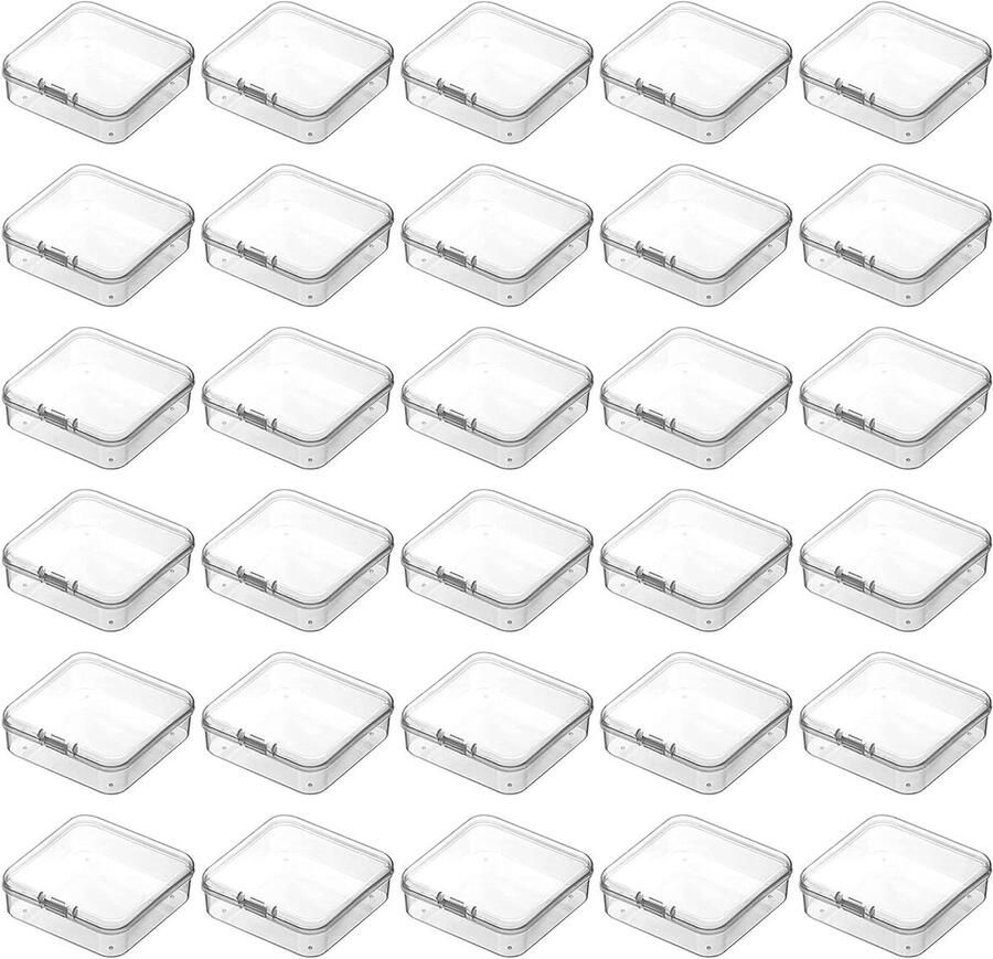 Allecto plus Mini kunststof opbergdozen Set van 30 Voor kralen sieraden en knutselartikelen 3 7 x 3 7 x 1 9 cm