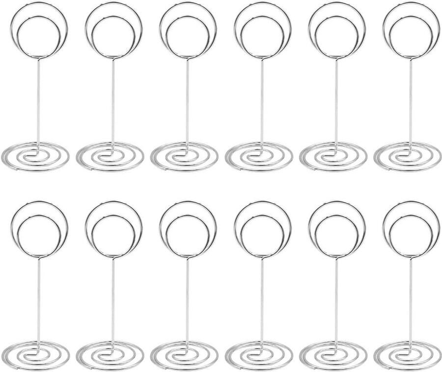 Allecto plus Mini Plaats Kaarthouders voor Bruiloft Set van 12 Stuks Tafel Nummer Houder Zilverkleurig Foto Memo Notitie Stand