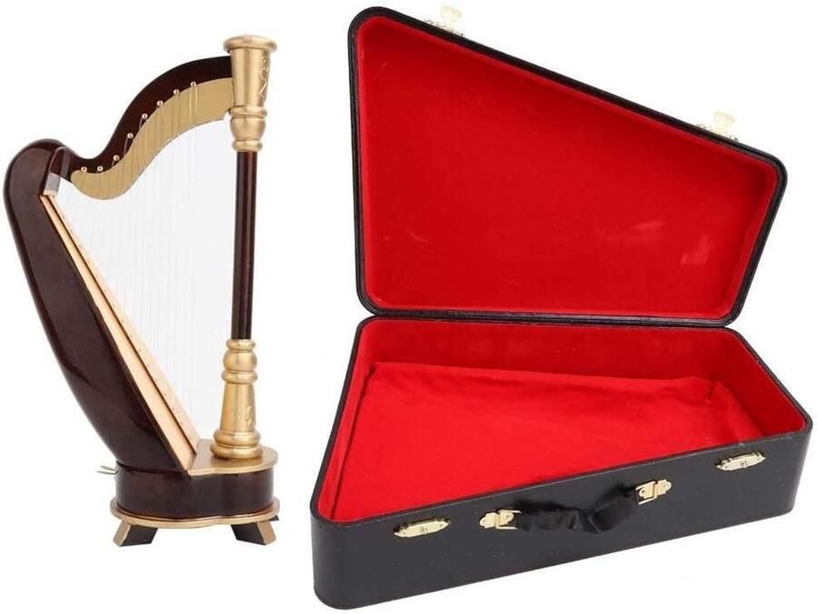 Allecto Plus Miniatuur houten harp model van 25 cm met opbergdoos voor Home Desk decoratie Ideeën voor planken in huis
