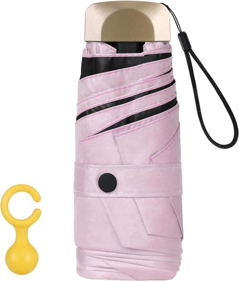 Allecto Plus Miniparaplu met 6 Ribben en Aluminium Paraplubak UV-Opvouwbaar en Lichtgewicht Gouden Handvat Compact Design voor Buiten Zonneschermparaplu