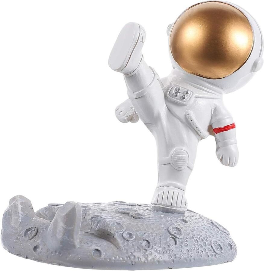 Allecto Plus Mobiele telefoonhouder astronaut figuur voor bureau en woonkamer Decoratief modern sculptuur voor tafeldecoratie Ruimtebeeldje taartfiguur Geschikt als decoratief object in huis Handige telefoonstandaard met uniek design