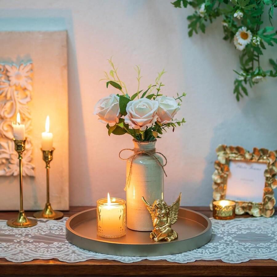 Allecto plus Modern houten dienblad 30 cm glanzend goud Landhuisstijl voor keuken tafel koffietafel met kaarsen