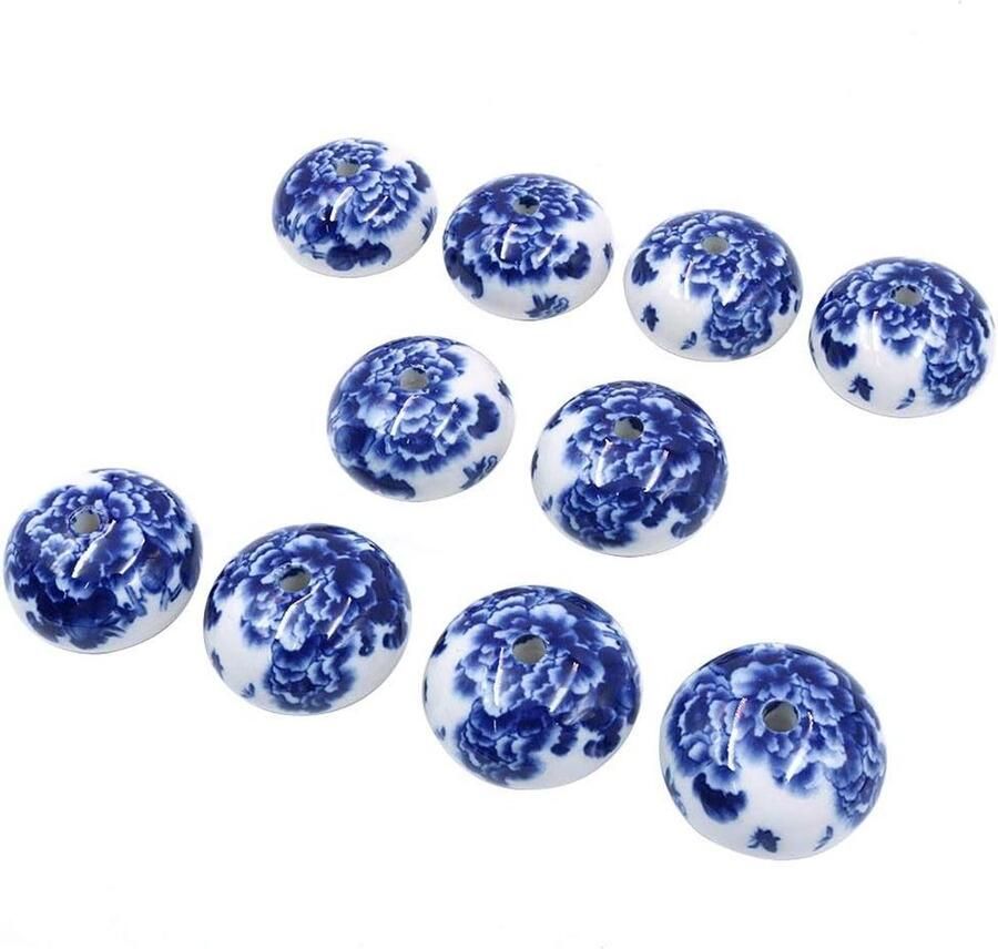 Allecto plus Set van 10 Moderne Handgeschilderde Keramische Bloem Knoppen voor Kasten Blauw en Wit Europese Stijl