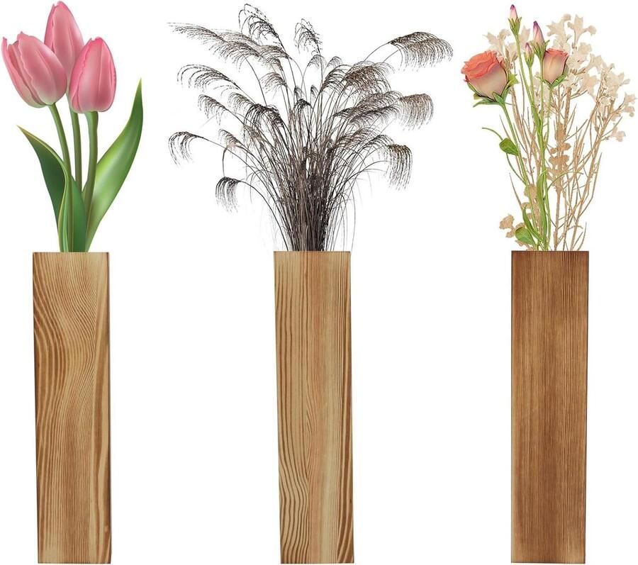 Allecto Plus Moderne Houten Wandvazen voor Kamerplanten en Woondecoratie Natuurlijke Look 25 x 56 x 295 cm