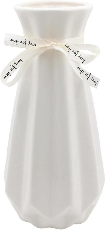 Allecto Plus Moderne keramische bloemenvazen 19 cm hoog decoratieve vazen voor pampasgras geometrische vazen voor thuis woonkamer eettafel en kantoor decoratie