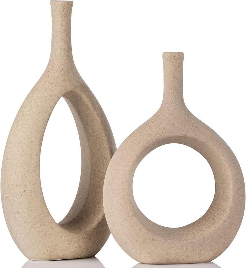 Allecto plus Moderne keramische vaas set van 2 voor woondecoratie tafel middenstukken boerderij open haard woonkamer slaapkamer kantoor boekenplank