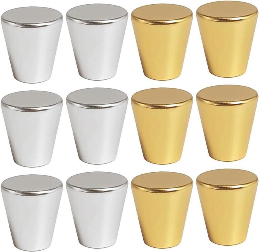 Allecto Plus Moderne Ladeknoppen Metaal 12 stuks Keukenkasten Badkamer Goud en Zilver Inclusief Schroeven