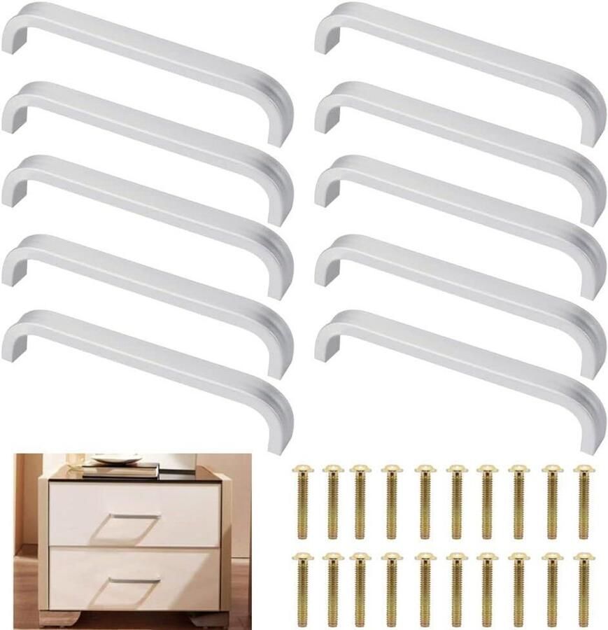 Allecto Plus Moderne meubelgrepen gatafstand 100 mm voor keukenkasten Zilveren railgrepen Ladehandgrepen Boorgatafstand voor meubels Set van 10 Keukendeurhandgrepen Aluminiumlegering