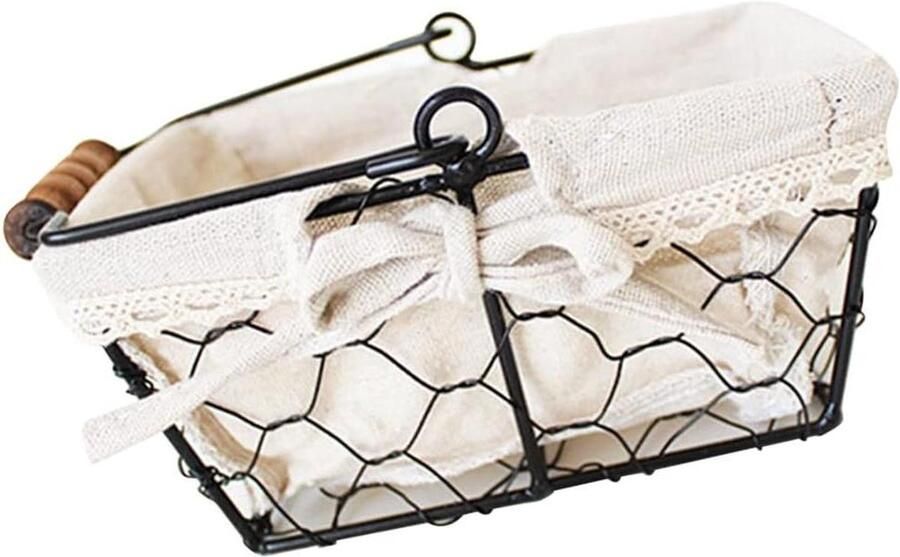 Allecto Plus Moderne opbergmand draad Voedselmand inclusief houten handgreep Cosmetica opbergmand Vierkant design