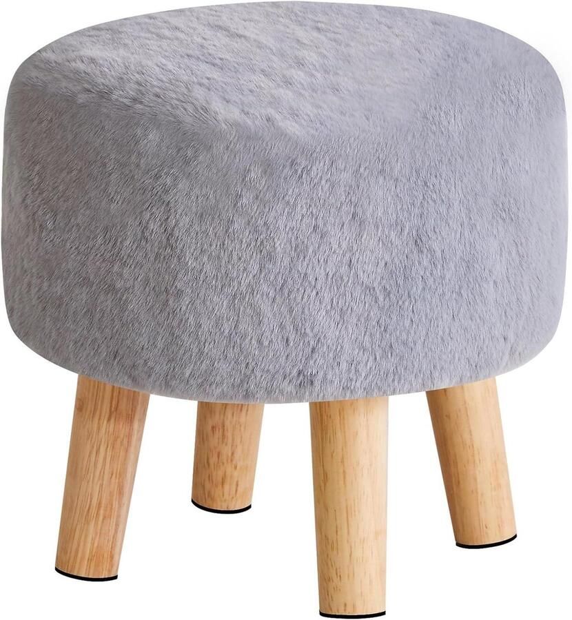 Allecto Plus Moderne Ottoman Zitzak van Massief Hout Klein Rond Voetsteun Grijs 32×32×32CM Woonkamer Slaapkamer Comfort