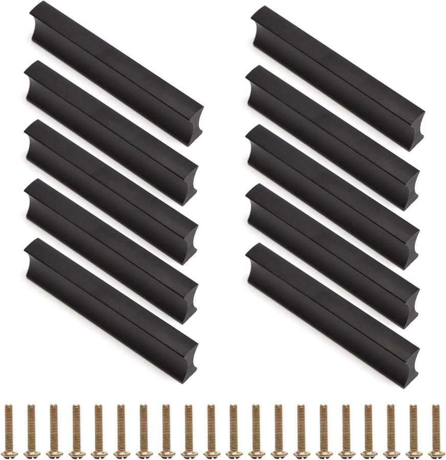 Allecto Plus Moderne zwarte meubelgrepen voor keukenkasten Gatafstand 64mm Set van 10 stuks