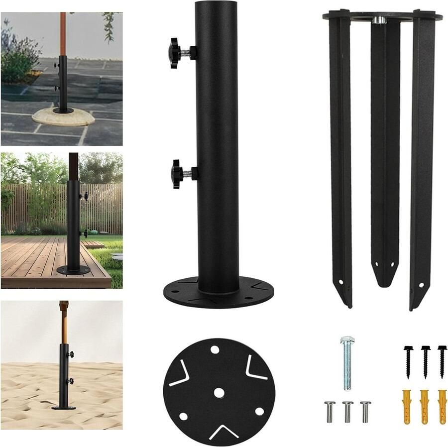 Allecto Plus Multifunctionele parapluhouder voor terrasmontage Outdoor paraplubasis met granieten standaard Zware parapluhouder voor locaties in de tuin