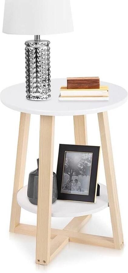 Allecto plus Multifunctionele Ronde Salontafel met 2 Planken en Scandinavisch Design voor Woonkamer Slaapkamer en Kantoor Eenvoudig en Modern MDF 40 x 40 x 50 5 cm