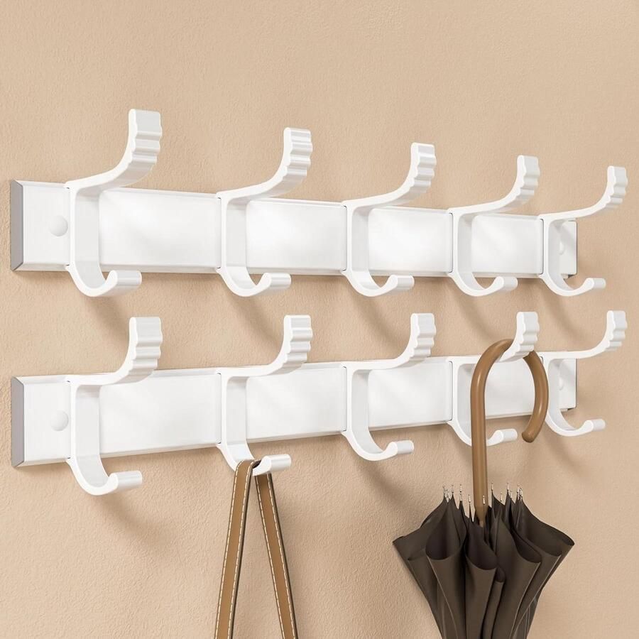 Allecto plus Muur Gemonteerde Kapstokhaken voor Zware Kledingopslag in Wit 2 Stuks