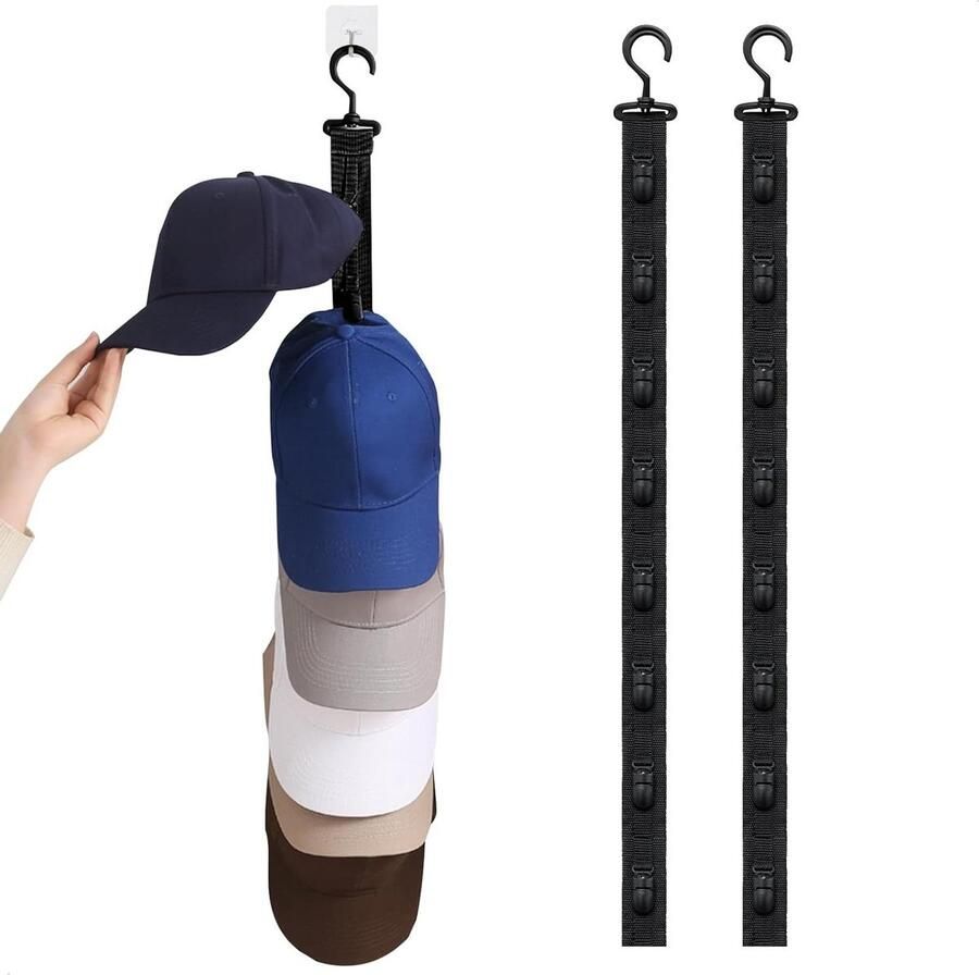 Allecto plus Muurcap houder met 8 opbergclips voor kledingkast Hoedhouder voor honkbalpetten en eendenmutsen 2 stuks