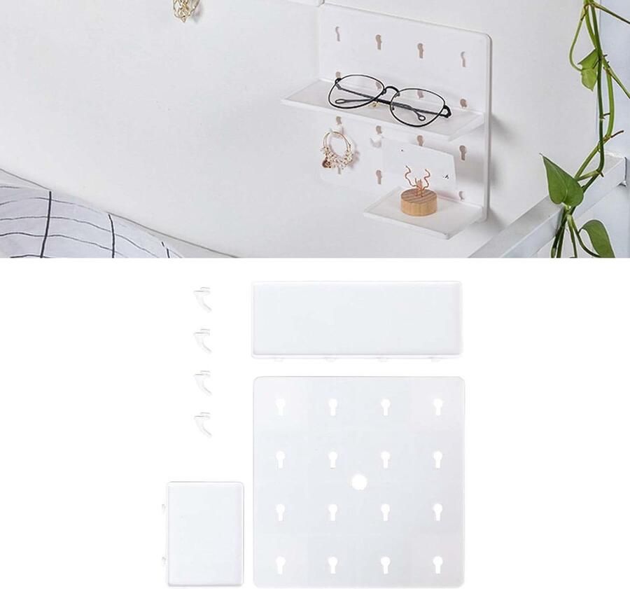 Allecto Plus Nachtkastje Accessoires Organizer Zelfklevende Drijvende Houder voor Slaapzaal Slaapkamer Badkamer Keuken (Wit)