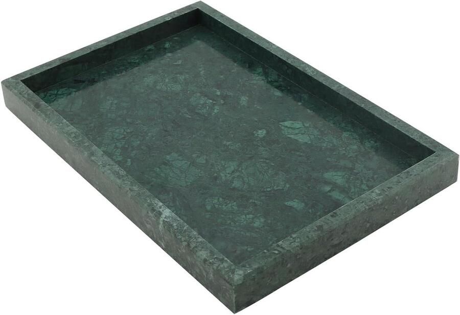 Allecto Plus Natuurlijk Marmeren Dienblad Organizer Groen 30x20x3cm Decoratief Salontafel Accessoire Badkamer Opbergvak Luxe Marmeren Tray met Handvatten