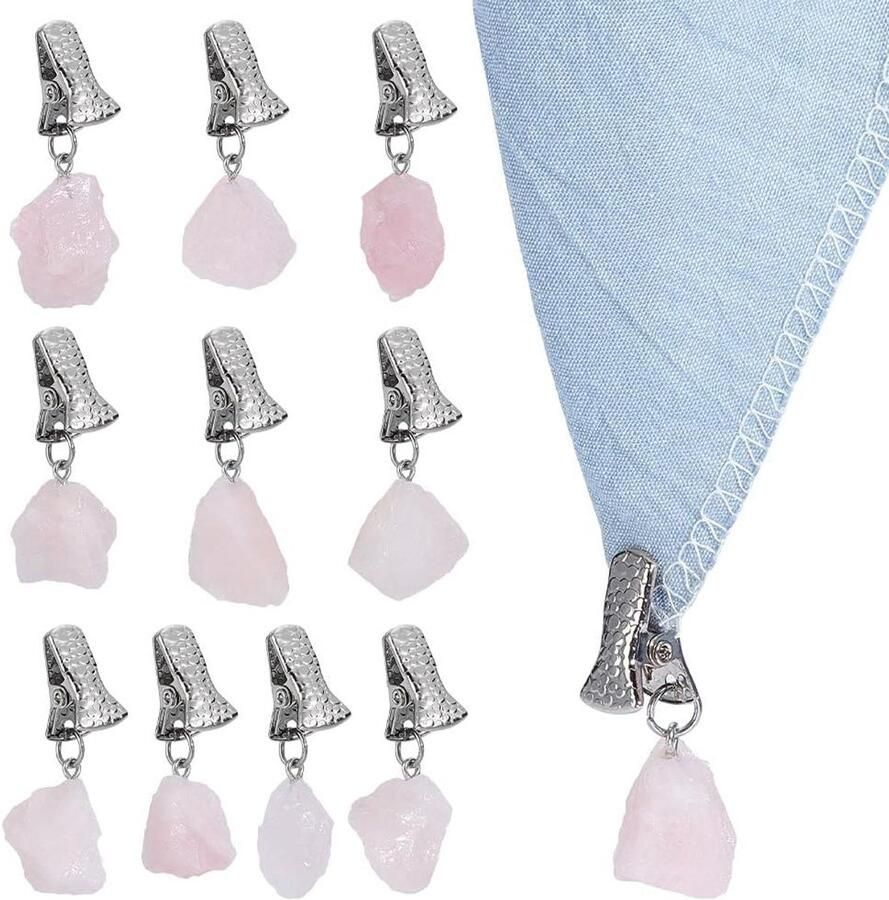 Allecto plus Set van 10 natuurlijke rozenkwarts tafelkleed gewichten Stenen hangers voor buiten eten picknick evenementen Huiseigenaren 40-47 mm