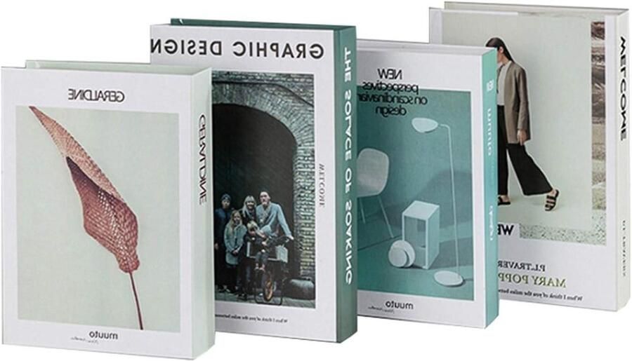 Allecto Plus Nep-boek Decoratie Set van 4 voor Woonkamer Boekenplank Decoratieve Nep-boekopbergdoos Salontafel Decor Opbergdozen 25x18x4cm