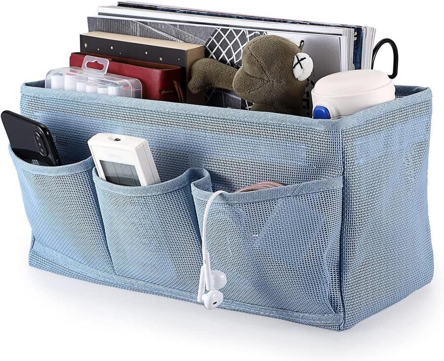 Allecto Plus Netto Nachtkastje met Opknoping Opslag Zakken en Manden Blauw Voor Thuiskantoor School Dorm en Ziekenhuis