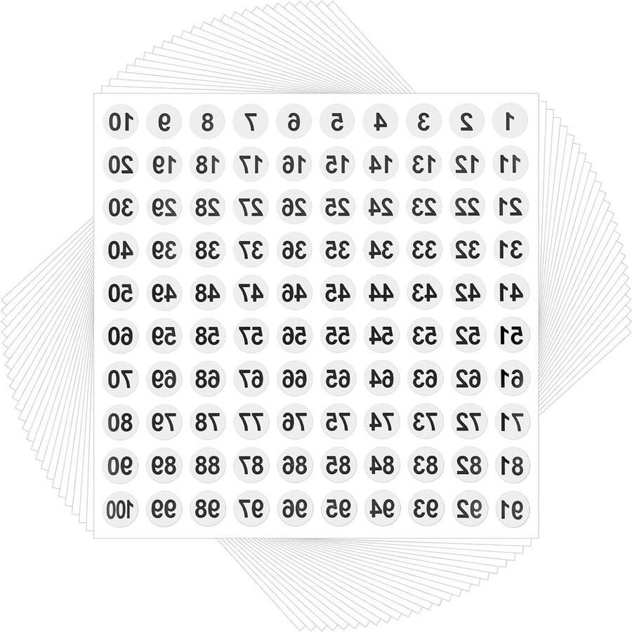 Allecto plus Nummerstickers 1-100 voor sorteren en organiseren set van 25 waterdicht voor binnen en buiten wit 1 cm voor kantoor en schoolbenodigdheden