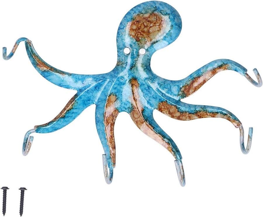 Allecto Plus Octopus Kapstok Wandhaak Decoratief Ruimtebesparende Wandmontage Haak Uniek Ontwerp Slaapkamer Badkamer Keuken Balkon Metaal Zwart
