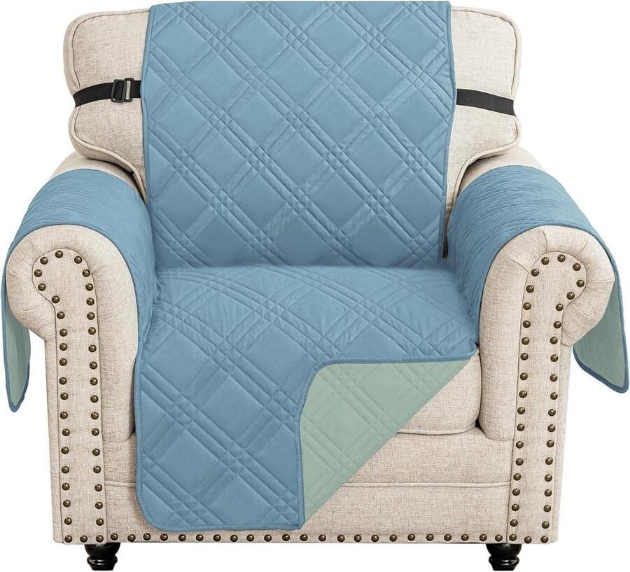 Allecto plus Omkeerbare Bankhoes 1 Zit Bankhoezen Met Armleuning Universele Sofa Cover Krasbestendig Antislip Sofahoes Lichtblauw + Lichtgroen Huisdieren & Interieur Bescherming